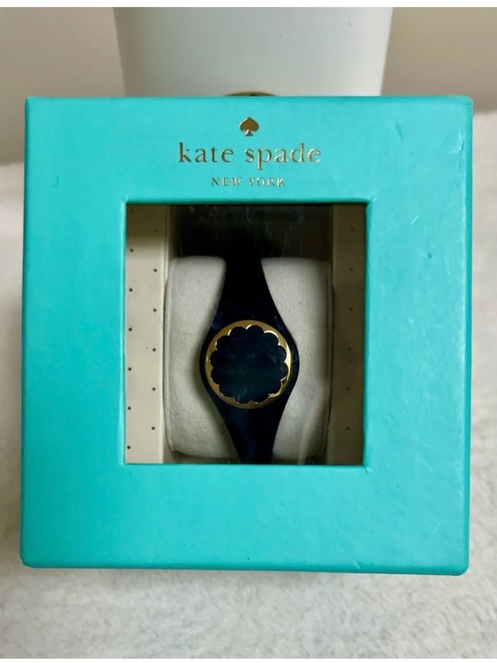 kate spade Black Silicone Watch with Gold Floral Bezel